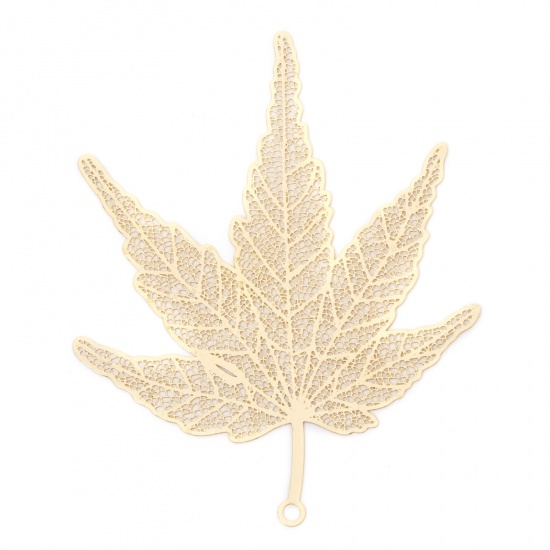 Picture of 5 PCs Iron Based Alloy Filigree Stamping Pendants KC Gold Plated Maple Leaf Hollow 8.1cm x 6.4cm