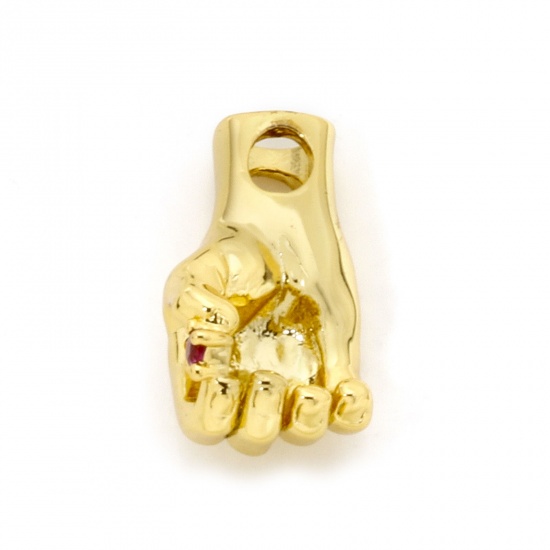 Picture of 1 Piece Eco-friendly Brass Charms 18K Real Gold Plated Hand Gesture 3D 18mm x 10mm