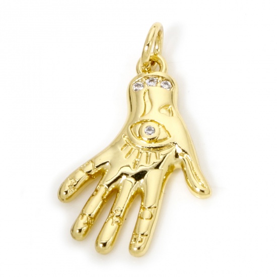 Picture of 1 Piece Eco-friendly Brass Charms 18K Real Gold Plated Hand Eye 3D 25mm x 9mm