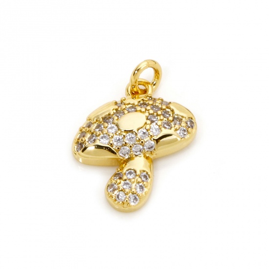 Immagine di 1 Pz Ecologico Ottone Ciondoli Fungo 18K Vero Oro Placcato Micro Spianare Trasparente Cubic Zirconiae 17mm x 13mm