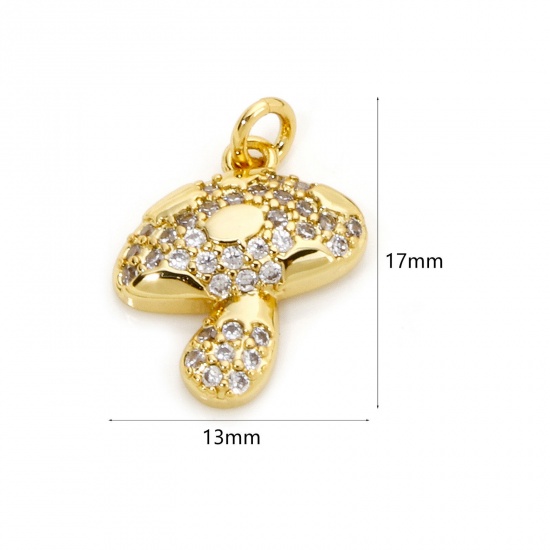 Immagine di 1 Pz Ecologico Ottone Ciondoli Fungo 18K Vero Oro Placcato Micro Spianare Trasparente Cubic Zirconiae 17mm x 13mm