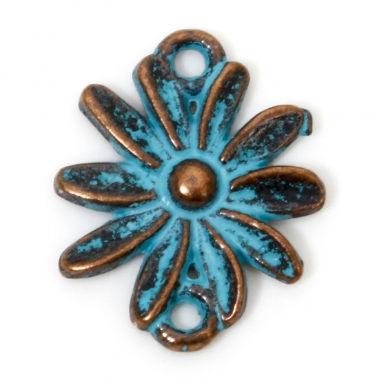 Immagine di 100 Pz Lega di Zinco Pendenti Charms Connettori Ossido di Rame Blu Fiore Patina 16mm x 13mm