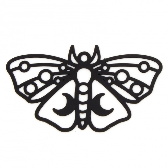 Picture of 10 PCs Iron Based Alloy Filigree Stamping Pendants Black Moth Moon Hollow 3.8cm x 2.2cm