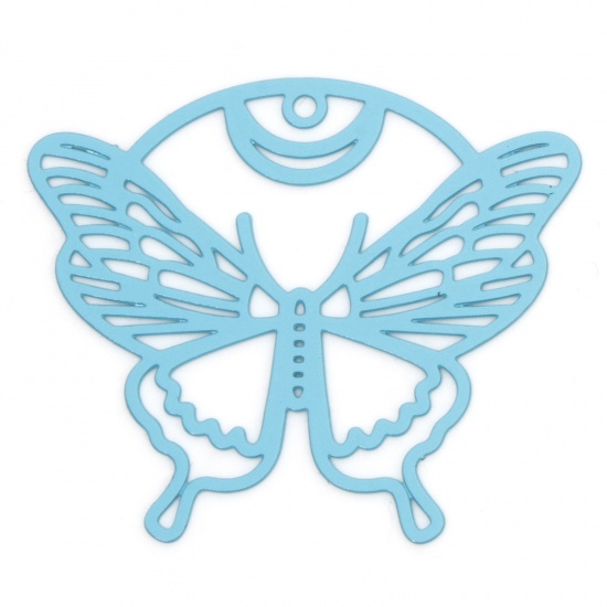 Picture of 10 PCs Iron Based Alloy Filigree Stamping Pendants Blue Butterfly Animal Hollow 3.7cm x 3.2cm