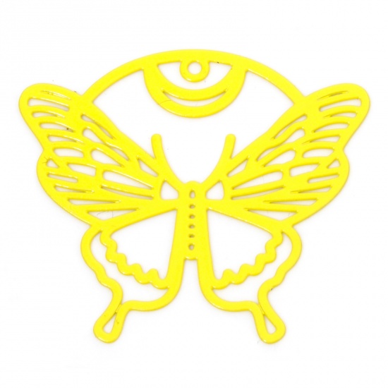 Picture of 10 PCs Iron Based Alloy Filigree Stamping Pendants Yellow Butterfly Animal Hollow 3.7cm x 3.2cm