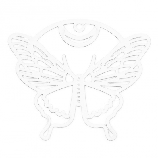 Picture of 10 PCs Iron Based Alloy Filigree Stamping Pendants White Butterfly Animal Hollow 3.7cm x 3.2cm