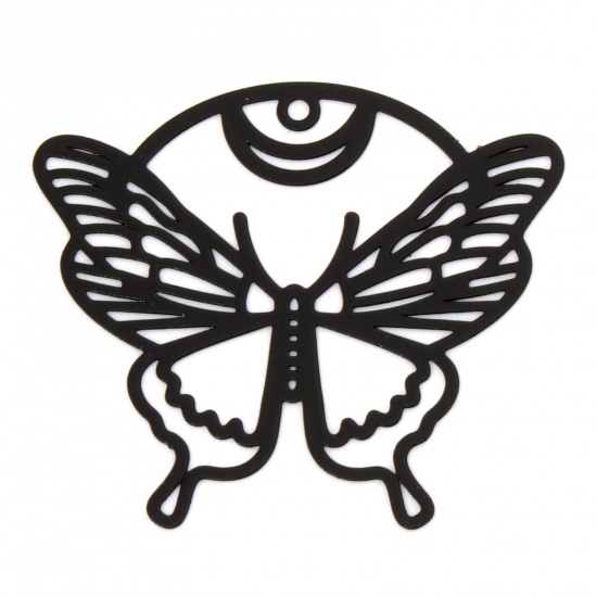 Picture of 10 PCs Iron Based Alloy Filigree Stamping Pendants Black Butterfly Animal Hollow 3.7cm x 3.2cm