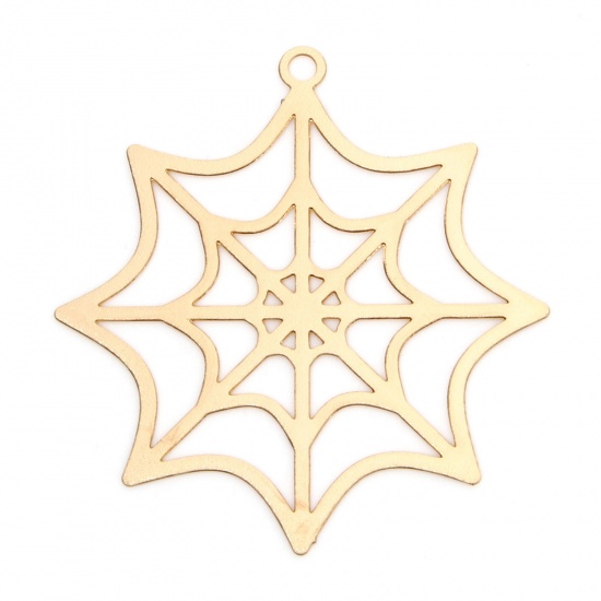 Picture of 10 PCs Iron Based Alloy Halloween Pendants KC Gold Plated Halloween Cobweb Hollow 3.3cm x 3.1cm