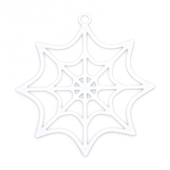 Picture of 10 PCs Iron Based Alloy Halloween Pendants White Halloween Cobweb Hollow 3.3cm x 3.1cm