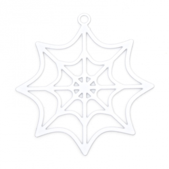 Immagine di 10 Pz Lega di Ferro Halloween Ciondoli Pendenti Bianco Ragnatela Filigrana 3.3cm x 3.1cm