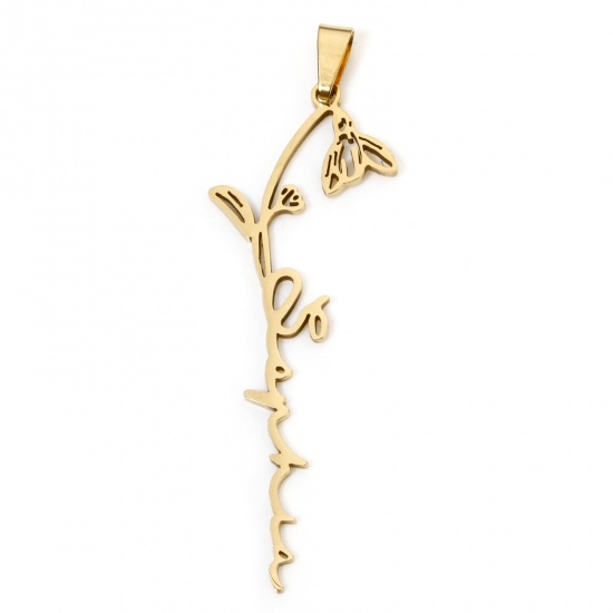 Immagine di 1 Pz Placcatura Sottovuoto 201 Acciaio Inossidabile Gennaio Fiore del Mese di Nascita Ciondoli Pendenti Oro Placcato Bucaneve Filigrana 5.9cm x 1.9cm