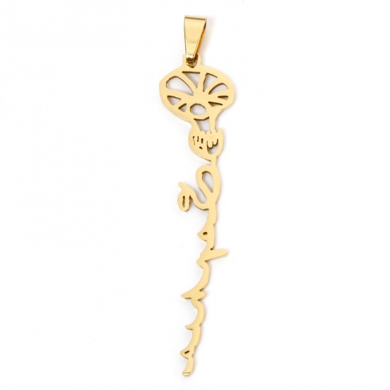 Immagine di 1 Pz Placcatura Sottovuoto 201 Acciaio Inossidabile Settembre Fiore del Mese di Nascita Ciondoli Pendenti Oro Placcato Fiore di Gloria di Mattina Filigrana 5.8cm x 1.2cm