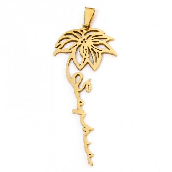 Immagine di 1 Pz Placcatura Sottovuoto 201 Acciaio Inossidabile Dicembre Fiore del Mese di Nascita Ciondoli Pendenti Oro Placcato Stella di Natale Filigrana 5.8cm x 2.2cm