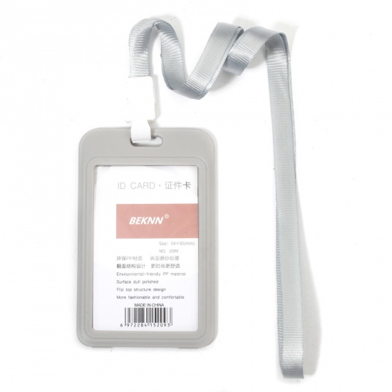 Picture of 12 PCs Polyester & PVC Simple ID Card Badge Holders Rectangle Gray 11.2cm x 6.9cm