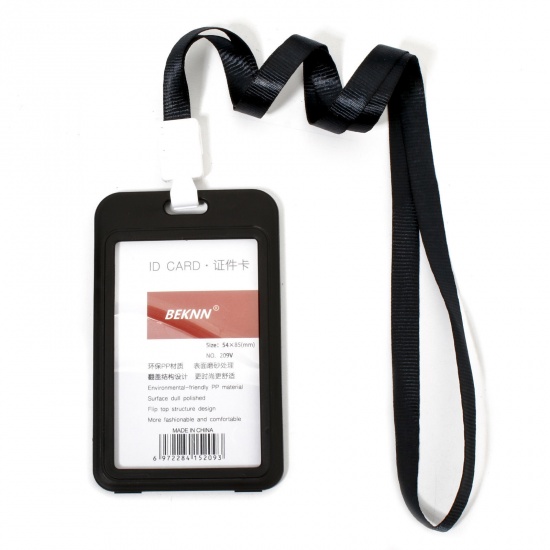 Picture of 12 PCs Polyester & PVC Simple ID Card Badge Holders Rectangle Black 11.2cm x 6.9cm