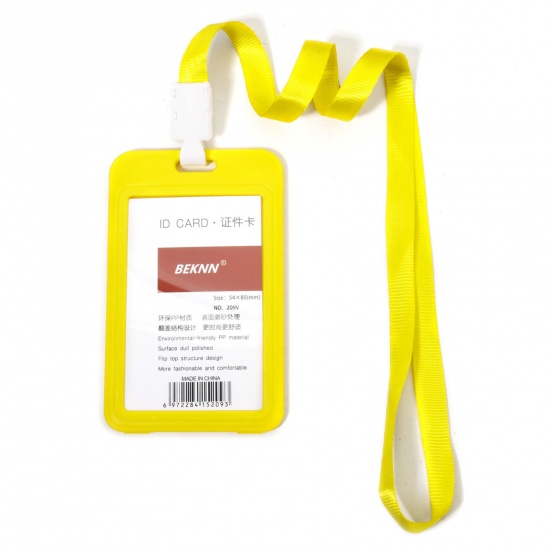 Picture of 12 PCs Polyester & PVC Simple ID Card Badge Holders Rectangle Yellow 11.2cm x 6.9cm