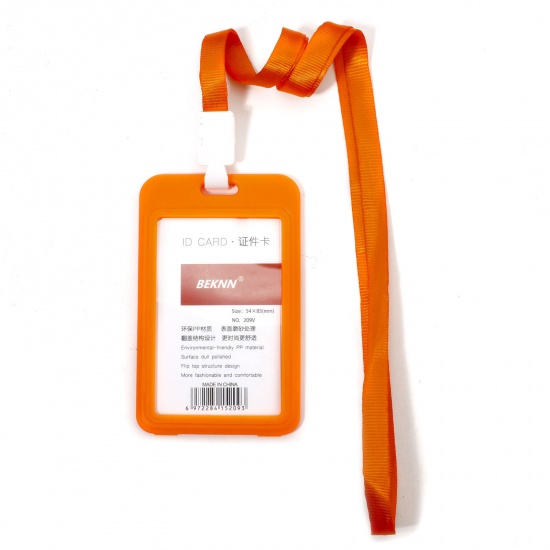 Picture of 12 PCs Polyester & PVC Simple ID Card Badge Holders Rectangle Orange-red 11.2cm x 6.9cm