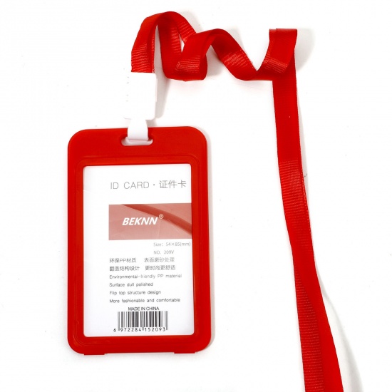 Picture of 12 PCs Polyester & PVC Simple ID Card Badge Holders Rectangle Red 11.2cm x 6.9cm