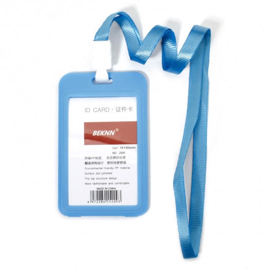 Picture of 12 PCs Polyester & PVC Simple ID Card Badge Holders Rectangle Blue 11.2cm x 6.9cm