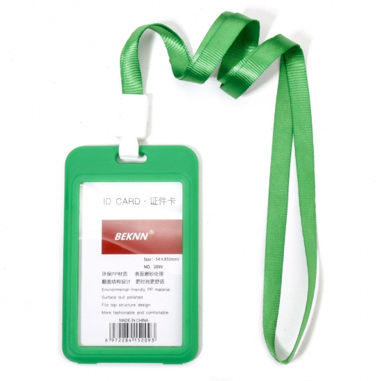 Picture of 12 PCs Polyester & PVC Simple ID Card Badge Holders Rectangle Green 11.2cm x 6.9cm