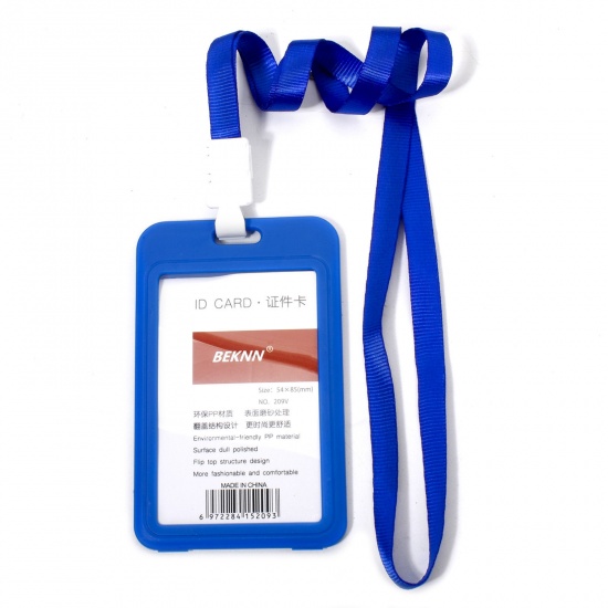 Picture of 12 PCs Polyester & PVC Simple ID Card Badge Holders Rectangle Dark Blue 11.2cm x 6.9cm