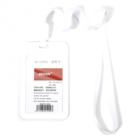 Picture of 12 PCs Polyester & PVC Simple ID Card Badge Holders Rectangle White 11.2cm x 6.9cm