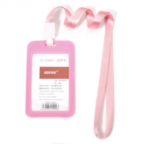 Picture of 12 PCs Polyester & PVC Simple ID Card Badge Holders Rectangle Hot Pink 11.2cm x 6.9cm