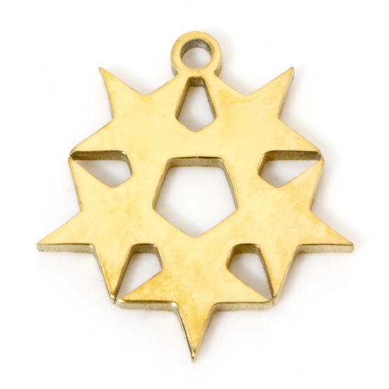 Picture of 2 PCs Vacuum Plating 304 Stainless Steel Cut Out Charms 18K Gold Plated Star Double-sided Polishing 17mm x 15.5mm