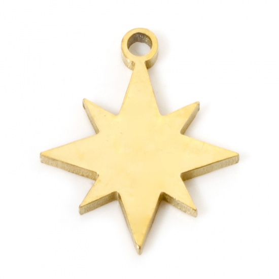 Picture of 2 PCs Vacuum Plating 304 Stainless Steel Cut Out Charms 18K Gold Plated Star Double-sided Polishing 14mm x 11.5mm