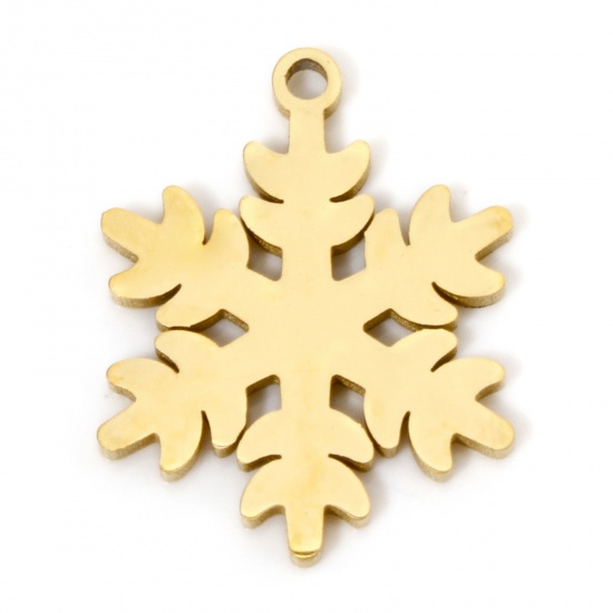 Picture of 2 PCs Vacuum Plating 304 Stainless Steel Cut Out Charms 18K Gold Plated Christmas Snowflake Double-sided Polishing 19mm x 15mm