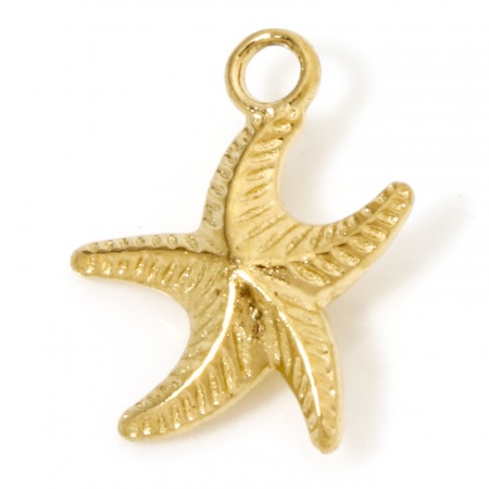 Picture of 1 Piece Vacuum Plating 304 Stainless Steel Ocean Jewelry Charms Gold Plated Starfish 18mm x 13.5mm