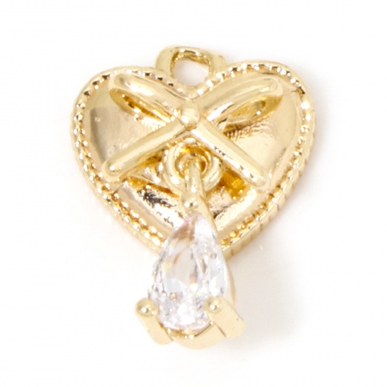 Immagine di 1 Pz Ecologico Ottone San Valentino Ciondoli Cuore 18K Vero Oro Placcato Cravatta a Farfalla Trasparente Cubic Zirconiae 14mm x 10mm