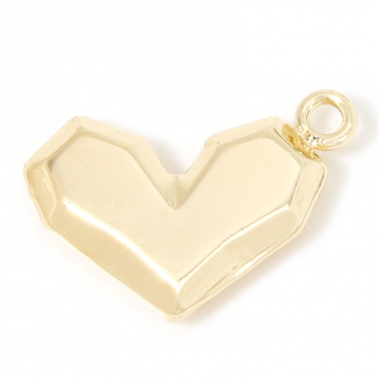 Picture of 2 PCs Eco-friendly Brass Valentine's Day Charms 18K Real Gold Plated Heart Faceted 21mm x 15mm