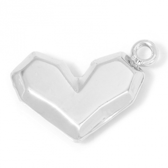 Picture of 2 PCs Eco-friendly Brass Valentine's Day Charms Real Platinum Plated Heart Faceted 21mm x 15mm