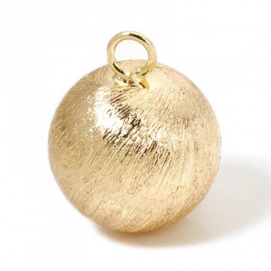 Picture of 2 PCs Eco-friendly Brass Charms 18K Real Gold Plated Ball Texture Drawbench 18mm x 14mm