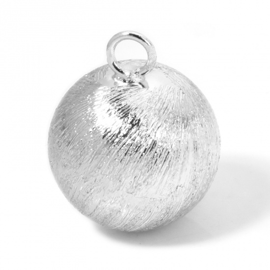 Picture of 2 PCs Eco-friendly Brass Charms Real Platinum Plated Ball Texture Drawbench 18mm x 14mm