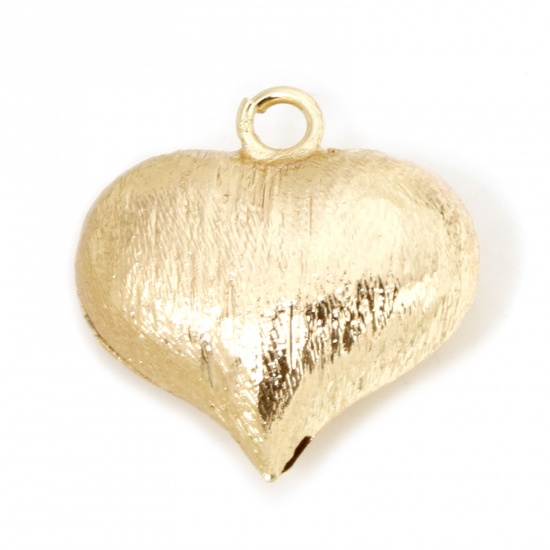 Picture of 1 Piece Eco-friendly Brass Valentine's Day Charms 18K Real Gold Plated Heart Texture Drawbench 19mm x 18mm