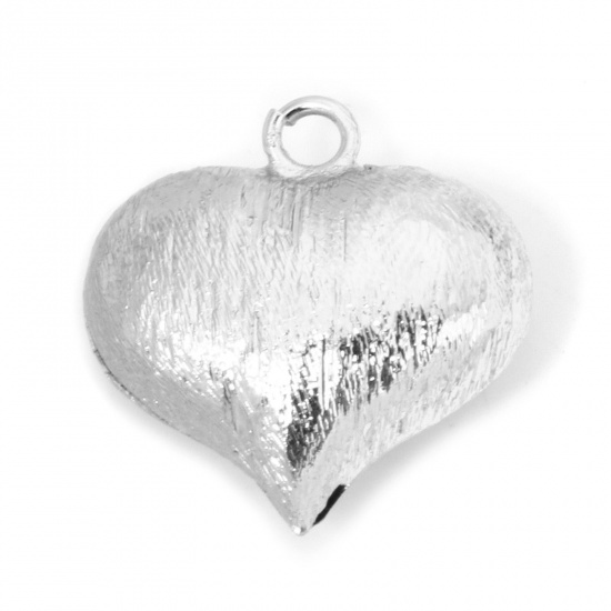 Picture of 1 Piece Eco-friendly Brass Valentine's Day Charms Real Platinum Plated Heart Texture Drawbench 20mm x 19mm