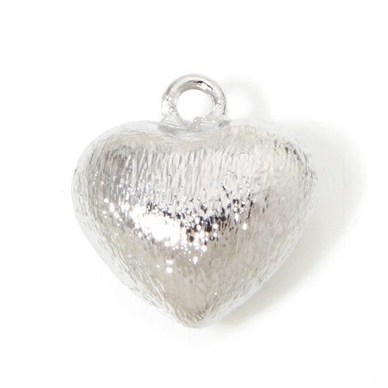 Picture of 1 Piece Eco-friendly Brass Valentine's Day Charms Real Platinum Plated Heart Texture Drawbench 16mm x 15mm