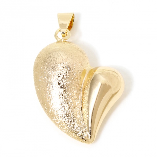 Picture of 1 Piece Eco-friendly Brass Valentine's Day Pendants 18K Real Gold Plated Heart Texture Half Drawbench 4.7cm x 2.8cm