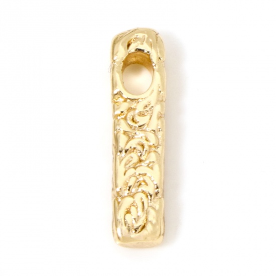 Picture of 2 PCs Eco-friendly Brass Charms 18K Real Gold Plated Rectangle Texture 18.5mm x 4.5mm