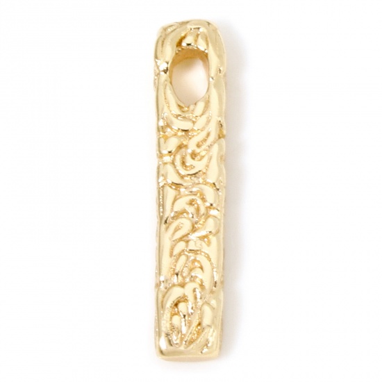 Picture of 2 PCs Eco-friendly Brass Charms 18K Real Gold Plated Rectangle Texture 23.5mm x 5mm