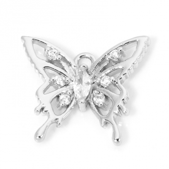 Imagen de 1 Unidad Respetuoso del Medio Ambiente Latón Insecto Colgantes Mariposa Platino Real Chapado Hueco Claro Circón Artificial 15mm x 13mm