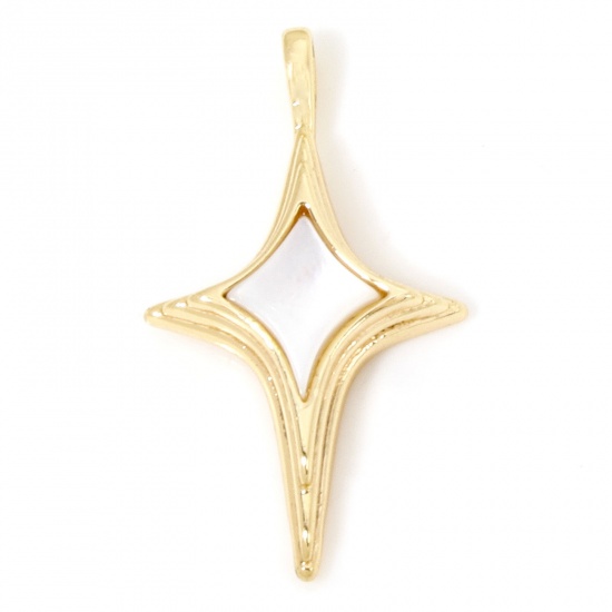 Image de 1 Pièce Breloques Galaxie en Coquille Naturelle & Laiton Respectueux de la Nature Etoile Plaqué Or Véritable 18K 25mm x 14mm