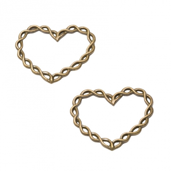 Immagine di 30 Pz Lega di Zinco San Valentino Ciondoli Pendenti Bronzo Antico Cuore Filigrana 3.2cm x 2.8cm