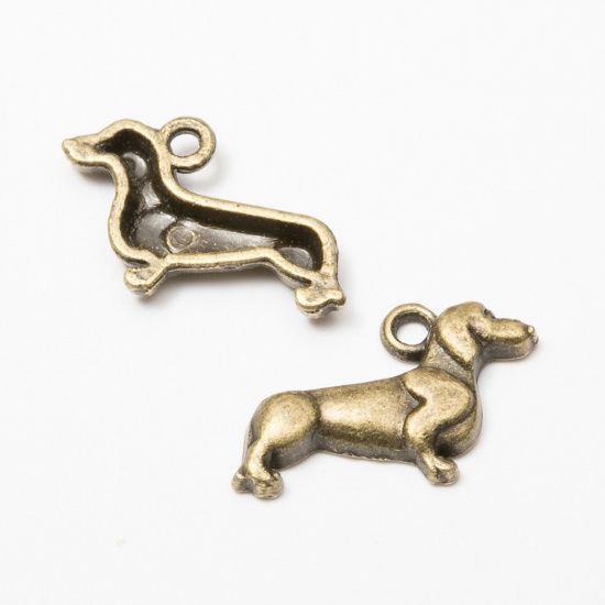 Picture of 50 PCs Zinc Based Alloy Charms Antique Bronze Dog Animal 18mm x 13mm