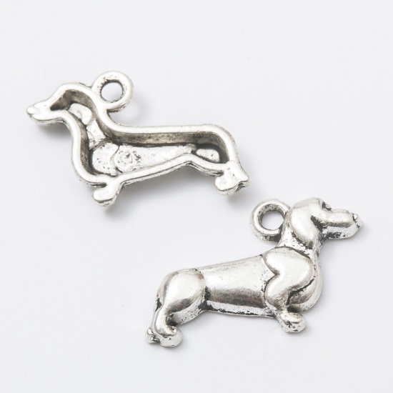 Immagine di 50 Pz Lega di Zinco Ciondoli Argento Antico Cane 18mm x 13mm