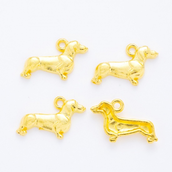 Picture of 50 PCs Zinc Based Alloy Charms Gold Plated Dog Animal 18mm x 13mm