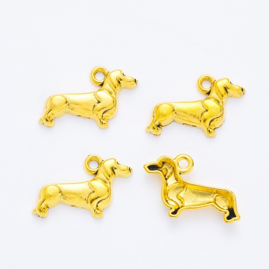 Picture of 50 PCs Zinc Based Alloy Charms Gold Tone Antique Gold Dog Animal 18mm x 13mm