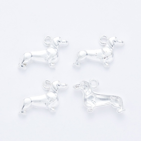 Picture of 50 PCs Zinc Based Alloy Charms Silver Plated Dog Animal 18mm x 13mm